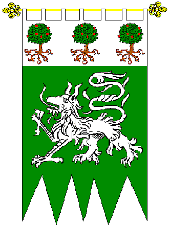House of Gla' Morn Adel
Vert, an alphyn passant and on a chief Argent three fructed oak trees eradicated proper Gla' Morn Adel