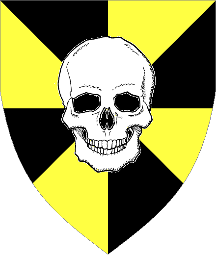  arms: Gyronny Sable and Or a skull Argent.