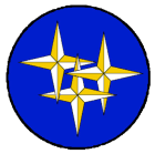 Azure, three crosslets per gore fitched at all points gyronny Or and Argent. If no image is displayed, please contact your local SoA.