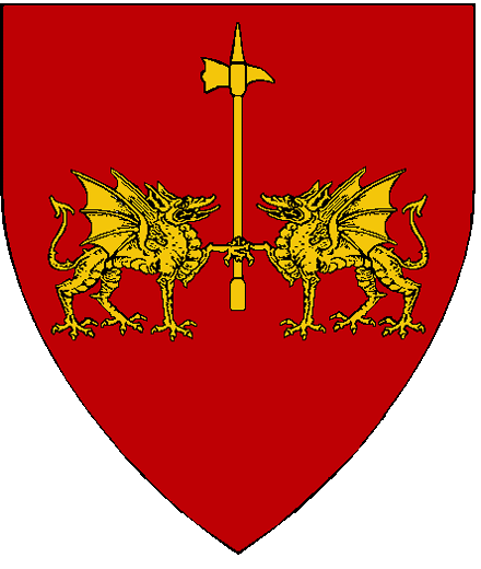 Gules, two dragons passant respectant maintaining between them a warhammer Or If no image is displayed, please contact your local SoA.